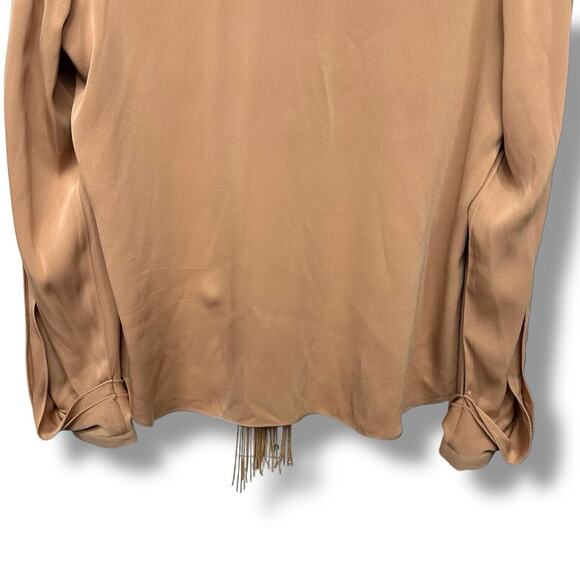 Kobi Halpern Tara Blouse Silk Women Sz Large Long Sleeve Fringed Tie Neck Copper - Picture 15 of 16